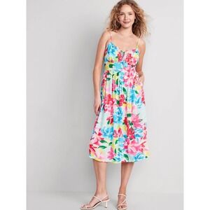 NWT Old Navy Floral Smocked Midi Dress Small Watercolor Sundress Tropical Resort